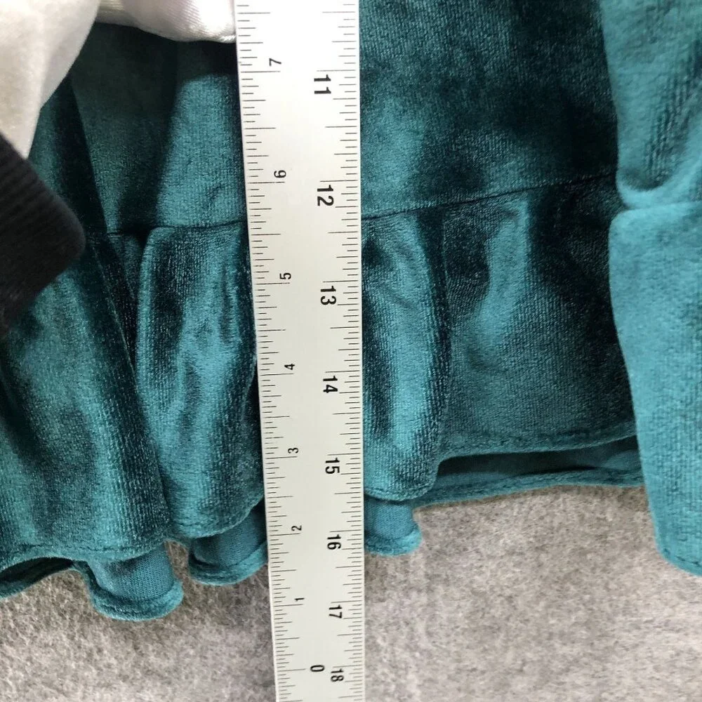 Vintage Girls 24M Velvet Dress Long‎ Sleeve Ruffle Collared Jewel Green Holiday